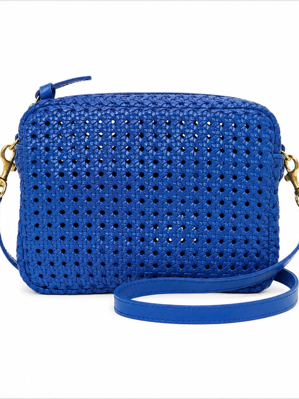 Clare V Midi Sac Crossbody Cobalt Blue Bag Woven Leather Purse Quiet Luxury Chic